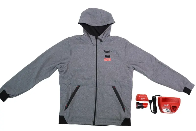 Milwaukee M12 12V Heated Hoodie – Grey, Large Size, Complete Kit With Battery & Charging System 1