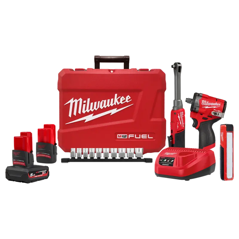 Milwaukee M12 Fuel 3-Piece Power Pack Bundle – Compact Cordless Tool Set With Two 2.0Ah Batteries & Charger 1