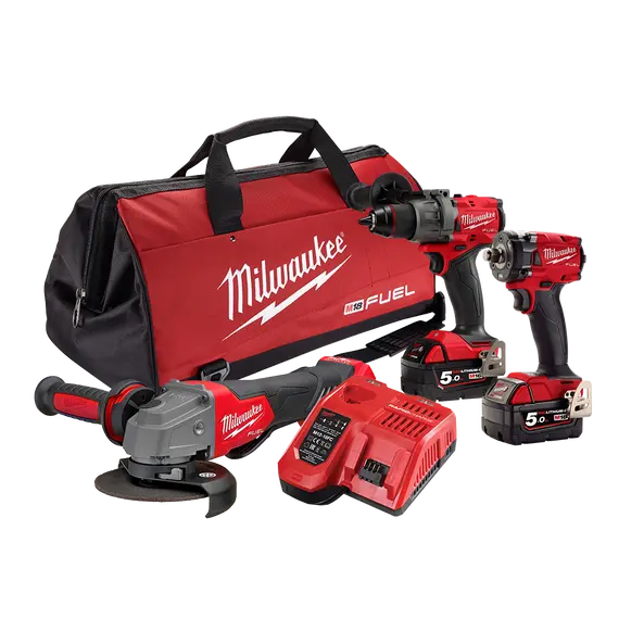 Milwaukee M18 Fuel 3-Tool Professional Kit – Heavy-Duty Drill, Insulation Wrench, And Angle Grinder 1