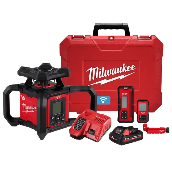 Milwaukee M18Rl1220-301C Dual-Grade Rotary Laser Kit – 1220M Range, Red Beam, Includes 3.0Ah Battery & Case 1