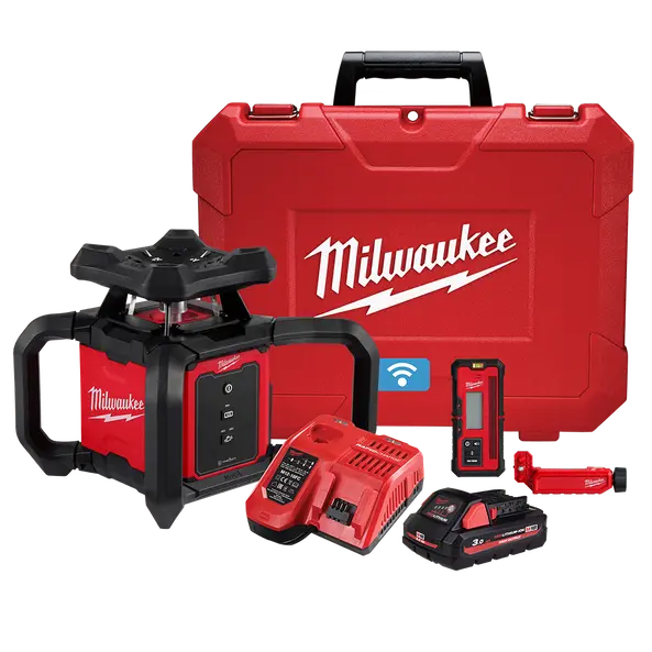 Milwaukee M18Rl610-301C Horizontal Rotary Laser Kit – 610M Red Beam, Includes 3.0Ah Battery & Case 1