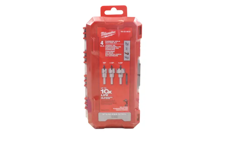 Milwaukee One-Piece Carbide Hole Saw Set (4-Piece) – 7/8", 1-1/8", 1-3/8", 1-3/4" – Extended Durability & Speed In Stainless Steel And Metal – Includes Protective Carrying Case 1