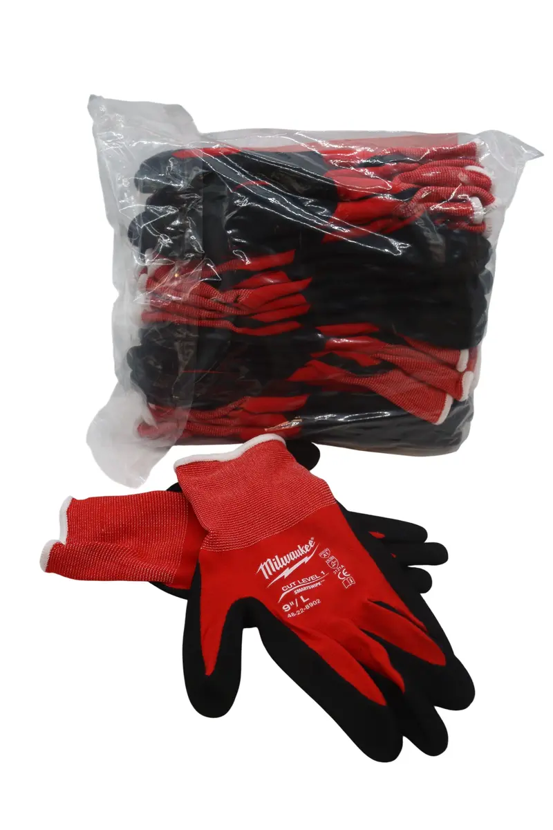 Milwaukee Red Nitrile Work Gloves – Level 1 Cut Resistance, Dipped Coating, 12-Pack (48-22-8902B) 1