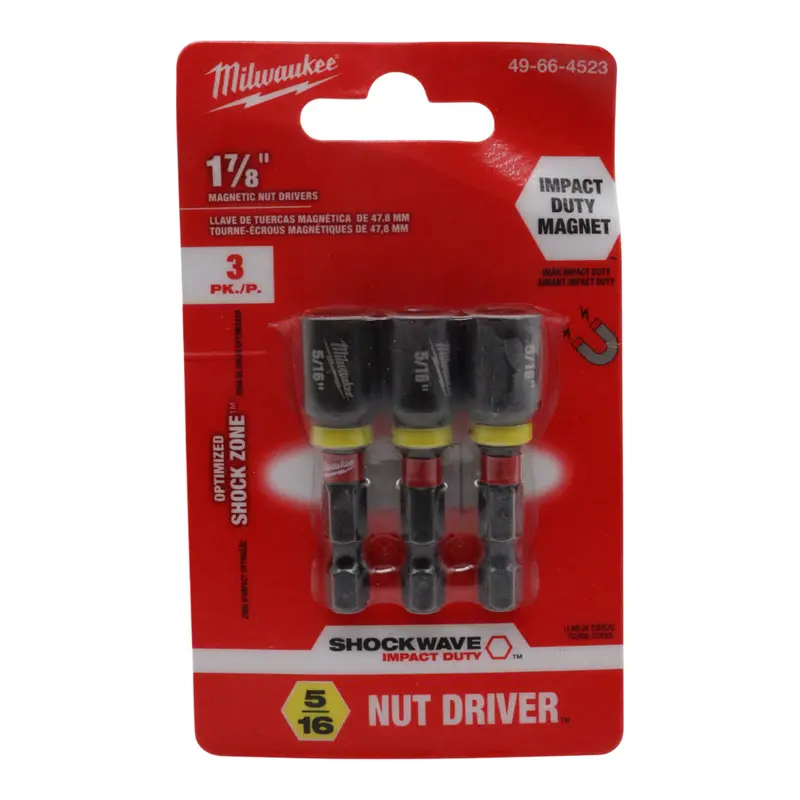 Milwaukee Shockwave 5/16″ × 1-7/8″ Impact Nut Driver (3-Pack) – Magnetic Tips, Alloy76 Steel, Shock Zone Absorption & Color-Coded Design 1