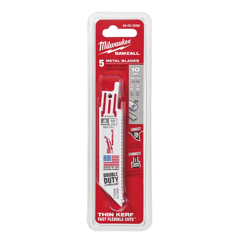 Milwaukee Thin-Kerf Metal-Cutting Reciprocating Saw Blade – 100Mm (3-15/16") | 10 Tpi | 5-Pack 1