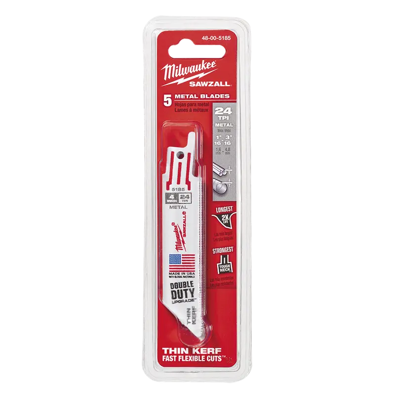 Milwaukee Thin-Kerf Metal-Cutting Reciprocating Saw Blade – 100Mm (3-15/16") | 24 Tpi | 5-Pack 1