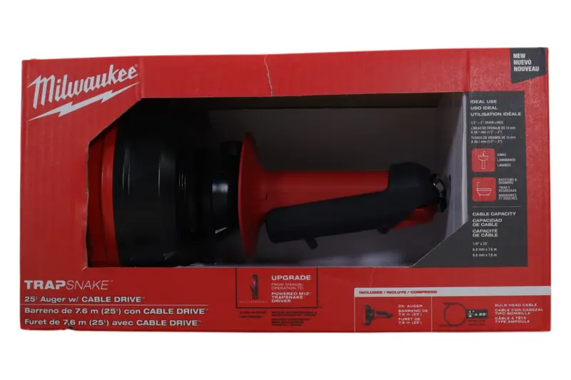 Milwaukee Trapsnake 25' Auger Kit – 1/4" X 25' Cable, M12 Driver Compatible, Drain Cleaning Tool 1