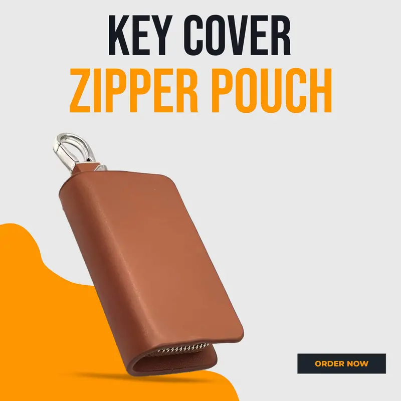 Minimalist Brown Zippered Leather Key Cover – Universal Fit 1