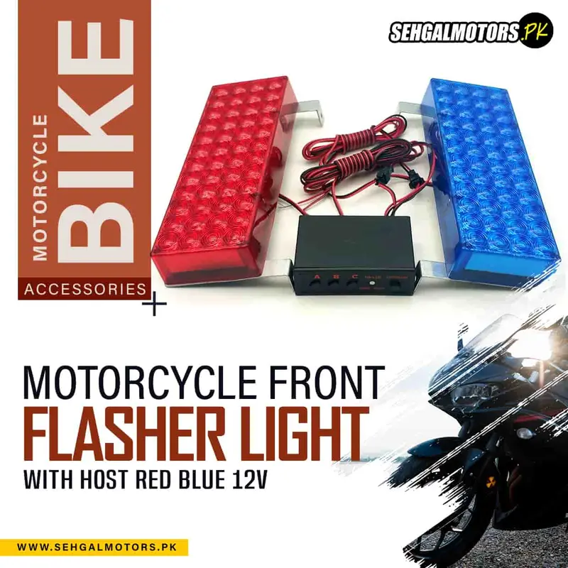 Motorcycle Front Police Flasher With Control Host – Red & Blue, 12V 1