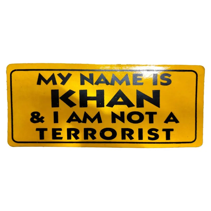 'My Name Is Khan' Awareness Decal – Yellow Satirical Warning Sticker 1