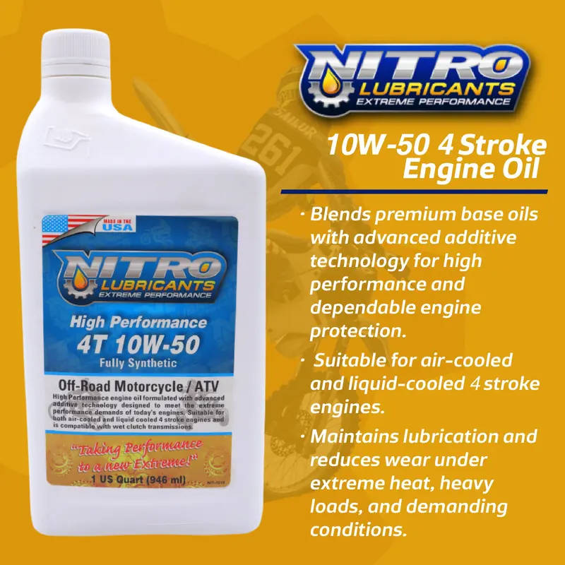 Nitro 10W-50 Semi-Synthetic 4-Stroke Engine Oil – Racing-Grade Protection For Off-Road Vehicles – 1 Quart (8-Pack) 1