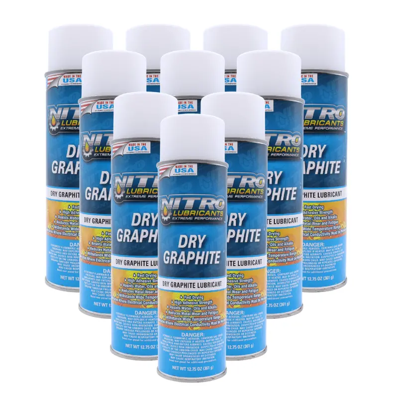Nitro Dry Graphite Spray Lubricant – 12.75 Oz Industrial-Strength, Fast-Setting Formula For Metal & Plastic – Resists Heat, Moisture & Corrosion (10-Pack), Usa-Made 1