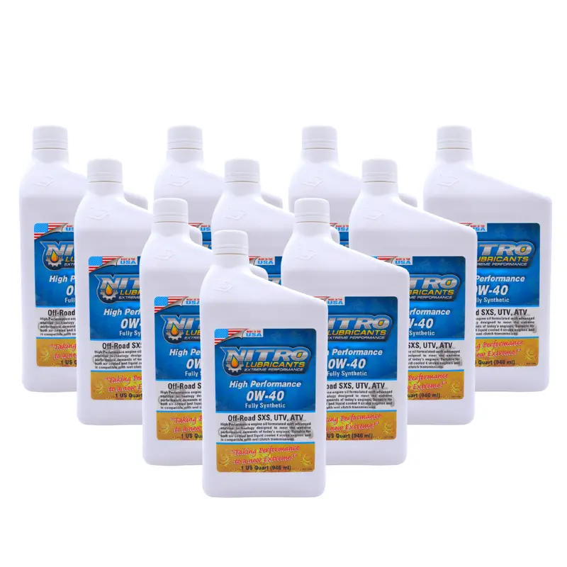 Nitro Lubricants 0W-40 Fully Synthetic 4-Stroke Engine Oil – Advanced Additive Formula For Atvs & Off-Road, 1 Quart (10-Pack) 1