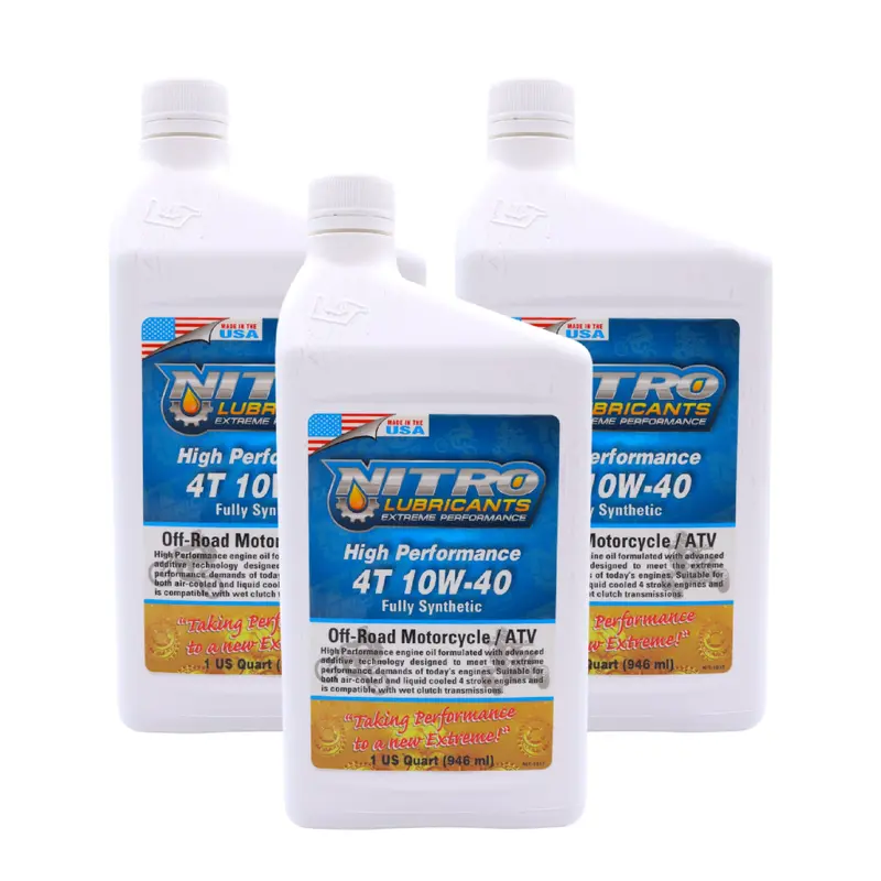 Nitro Lubricants 10W-40 Semi-Synthetic 4-Stroke Oil – 1 Qt Racing-Grade Formula For Motorcycles, Atvs & Utvs (3-Pack) 1