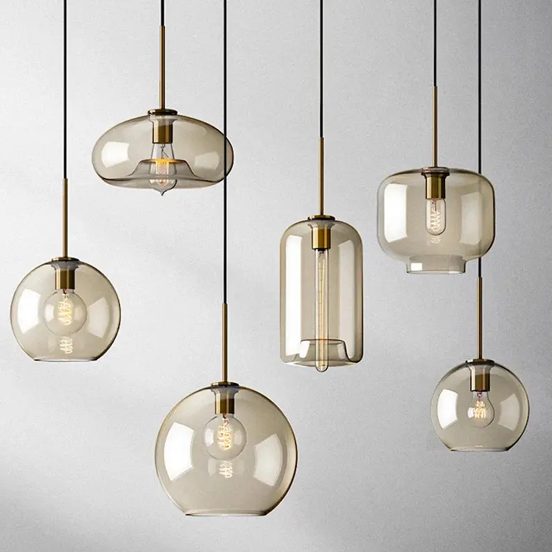 Nordic-Inspired Brandy Glass Pendant – Amber-Tinted Globe Chandelier 1