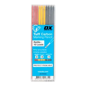 Ox Pro Tuff Carbon Pencil Refills – 10-Pack (Basic Colors + Graphite) 1