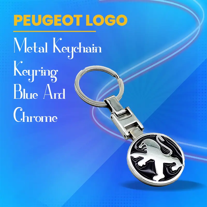 Peugeot Blue & Chrome Metal Keychain – Sleek Automotive Accent 1