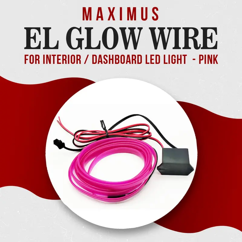 Pink El Glow Wire Light Kit – 2-Meter Flexible Dashboard & Interior Neon Rope 1