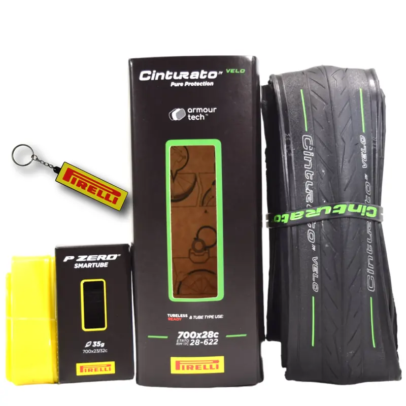 Pirelli Cinturato Velo Tlr 700×28C Road Tire (28-622) + Presta Smartube (23/32-622) – Tubeless-Ready Setup With Enhanced Sidewall Protection & Keychain 1