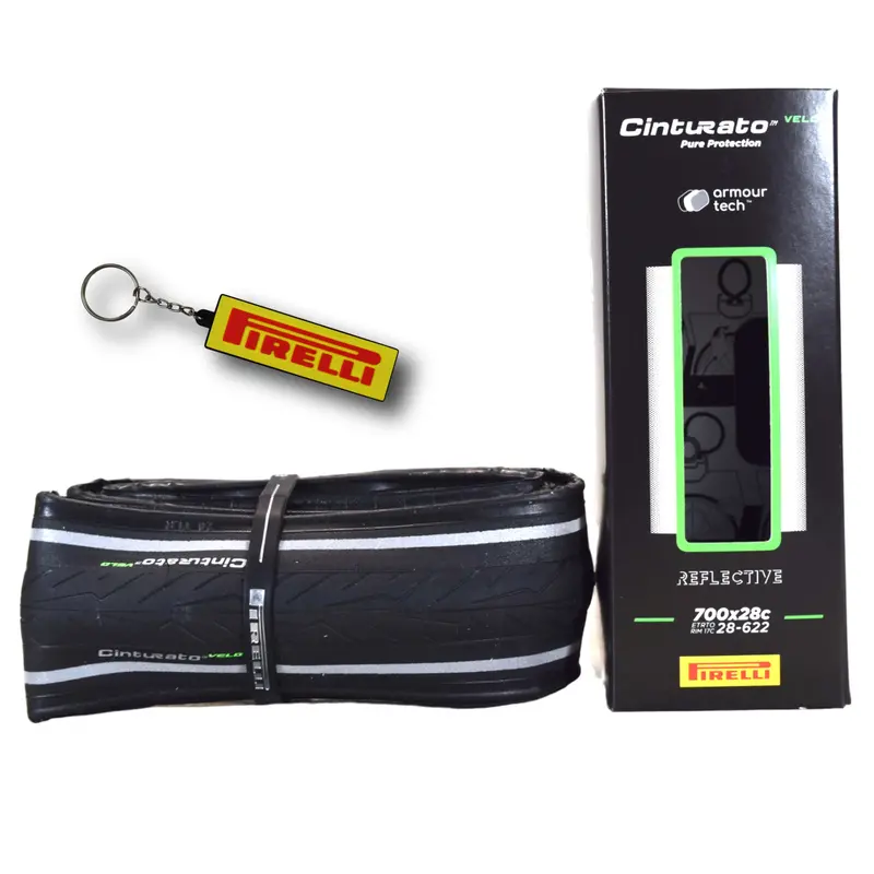 Pirelli Cinturato Velo Tlr Reflective 700×28C (28-622) Road Tire – Tubeless-Ready, Armour Tech, Clincher Design With Reflective Sidewalls & Keychain 1