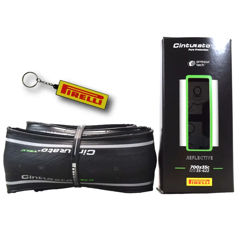 Pirelli Cinturato Velo Tlr Reflective 700×35C (35-622) Road Tire – Tubeless-Ready, Armour Tech, Clincher Design With Reflective Sidewalls & Keychain 1