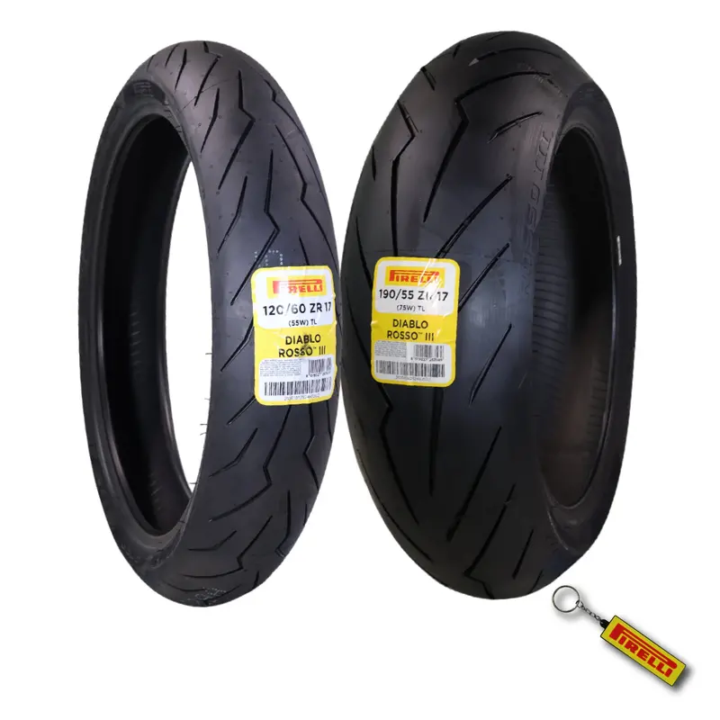 Pirelli Diablo Rosso Iii Tire Combo: 120/60Zr17 Front + 190/55Zr17 Rear – Sport-Focused Geometry & Dual-Compound Technology, Keychain Included 1