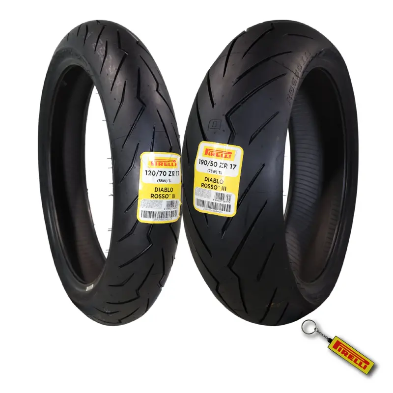 Pirelli Diablo Rosso Iii Tire Combo: 120/70Zr17 Front + 190/50Zr17 Rear – Lower-Profile Rear For Sharp Handling, Sport-Oriented Fitment, Keychain 1
