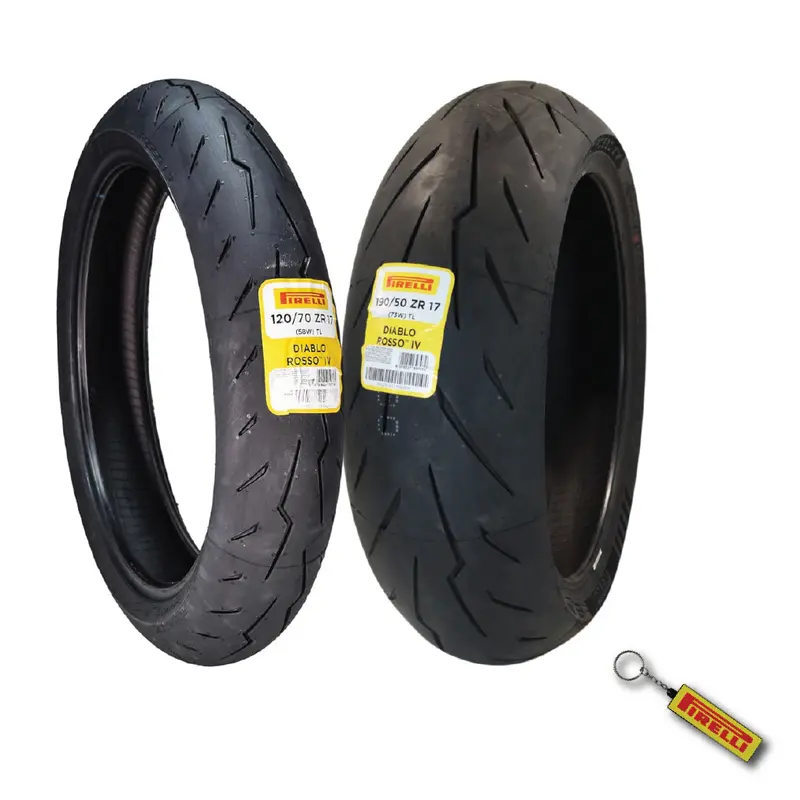 Pirelli Diablo Rosso Iv Motorcycle Tire Set – 110/70-17 Front & 190/50Zr17 Rear W/ Keychain 1