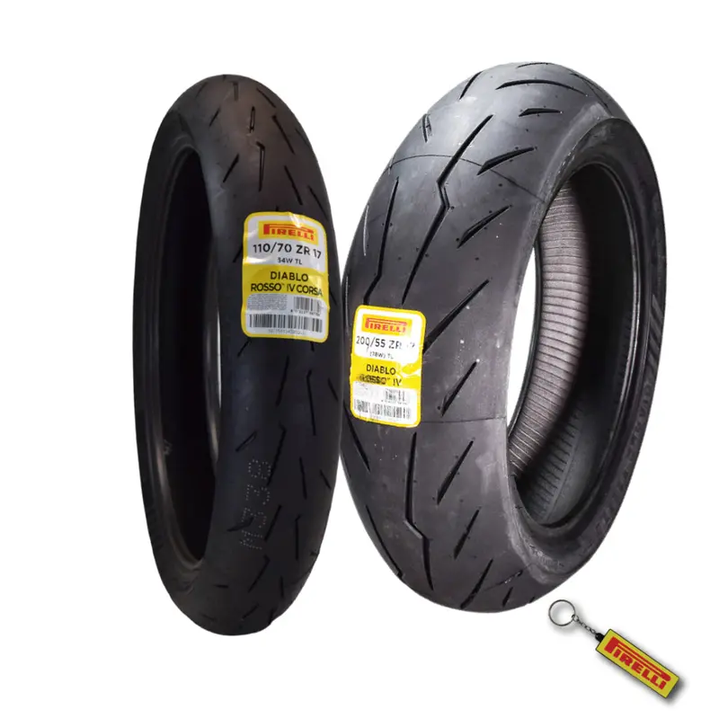 Pirelli Diablo Rosso Iv Tire Combo: 110/70Zr17 Front + 200/55Zr17 Rear – Sport-Tuned Balance Of Lean Angle & Straight-Line Grip, Keychain Supplied 1
