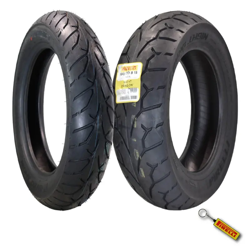 Pirelli Night Dragon Cruiser Set: 130/90B16 Front + 180/60B15 Rear – Responsive Handling & Enhanced Cornering Confidence For V-Twin Applications (With Keychain) 1