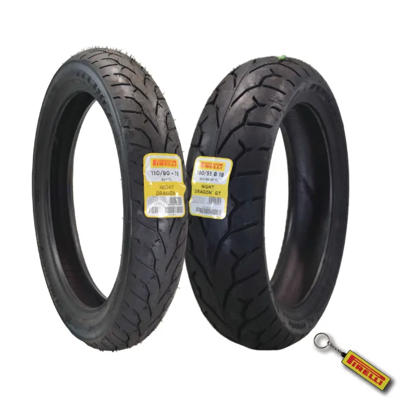 Pirelli Night Dragon + Night Dragon Gt Tire Combination: 110/90-19 Front + 180/55B18 Rear – Extended Sidewall Support & Confident Cornering For Touring Cruisers (With Keychain) 1
