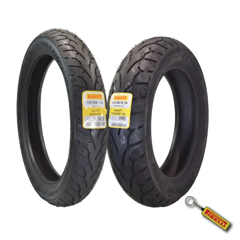 Pirelli Night Dragon + Night Dragon Gt Tire Set: 110/90-19 Front + 150/80B16 Rear – Combined Cruising Comfort And Reinforced Rear Stability (Includes Keychain) 1