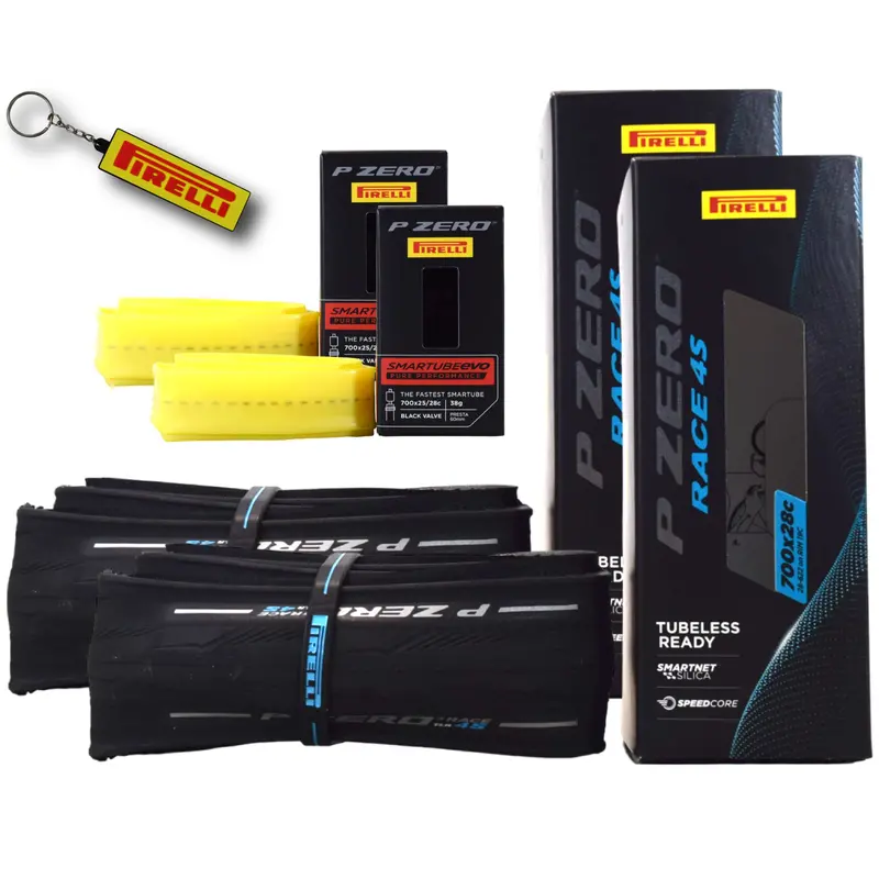 Pirelli P Zero Race 4S Road Tire & Smartube Combo – 700X28C Tubeless-Ready Tire + 25/28-622 Tube, All-Season Grip & Durability, Includes Keychain (2-Pack) 1