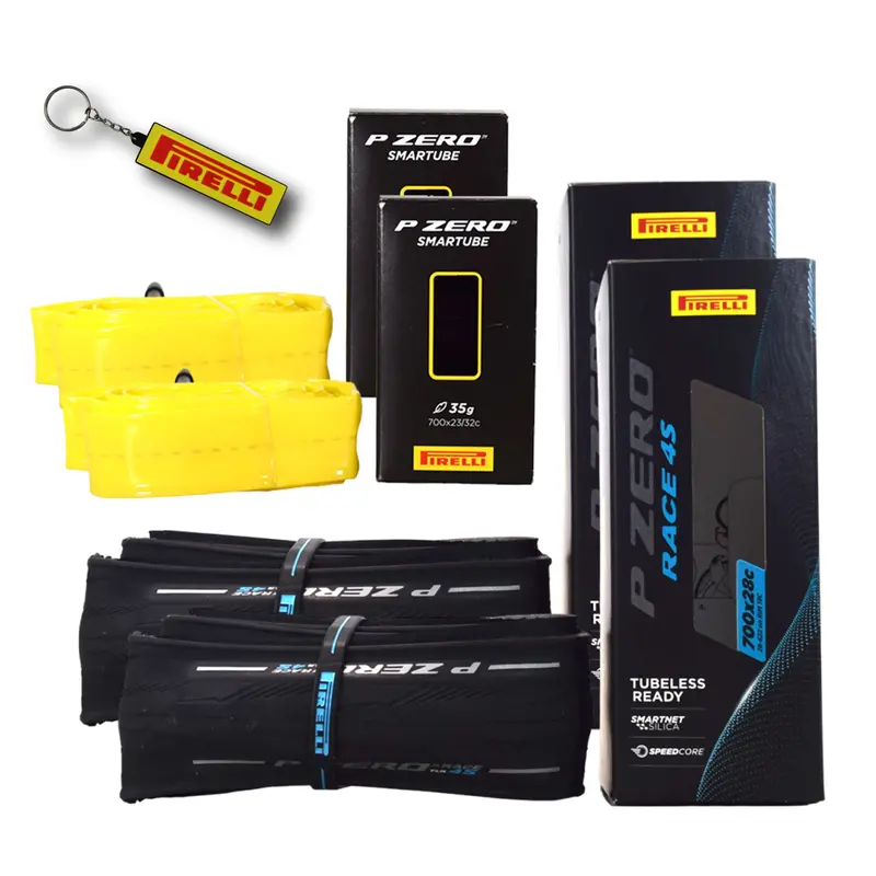 Pirelli P Zero Race 4S & Smartube Road Combo – 700X28C Tubeless Tire + 23/32-622 Tube, All-Season Road Performance, Enhanced Grip & Longevity, Keychain Included (2-Pack) 1