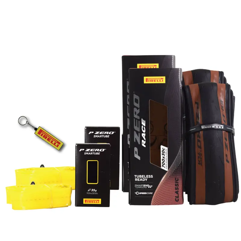 Pirelli P Zero Race Tlr Classic 700X30C Tubeless Road Tire + Smartube 700C 23–32Mm Inner Tube (2-Pack) – Lightweight Racing Setup, Tan Sidewall, Smartevo Compound, Keychain 1