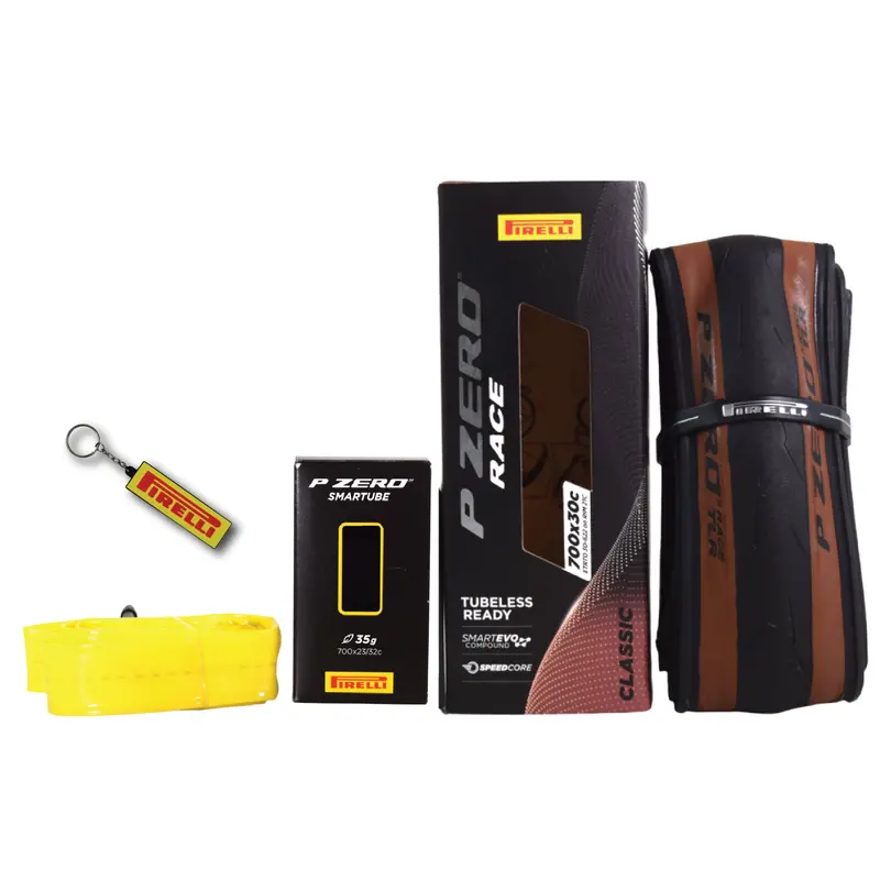 Pirelli P Zero Race Tlr Classic Road Tire & Smartube Combo – 700×30C Tubeless-Ready + 700C Tube, Tan Sidewall, Smartevo Compound 1