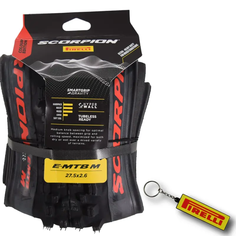 Pirelli Scorpion E-Mtb M Red Edition – 27.5 X 2.6 Tubeless Mountain Bike Tire, 60 Tpi, Tear-Resistant, High-Performance For Xc, Trail & Enduro E-Bikes, Includes Keychain 1