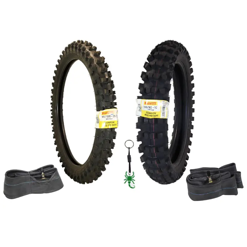 Pirelli Scorpion Mx32 Mid-Soft Motocross Tire Combo – Front 80/100-21 + Rear 110/90-19 Bias-Tube Tires With 2 Heavy-Duty Tubes – Off-Road Racing Bundle 1
