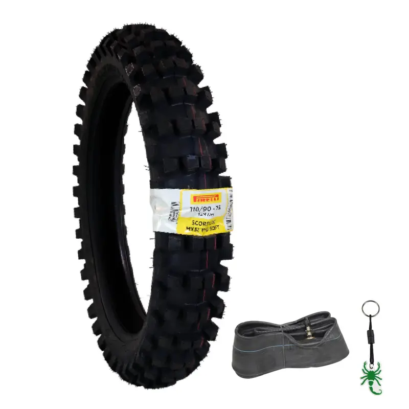 Pirelli Scorpion Mx32 Mid-Soft Rear Motocross Tire – 110/90-19, 62M Nhs Bias, Tube-Type With Heavy-Duty Inner Tube & Branded Keychain (Off-Road Racing Bundle For Soft Terrain) 1
