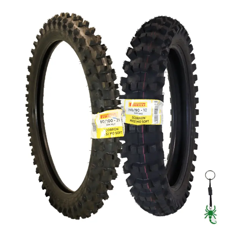 Pirelli Scorpion Mx32 Mid-Soft Tire Set – Front 80/100-21 + Rear 110/90-19 – Race-Ready Bias-Tube Motocross Tires For Soft Terrain 1