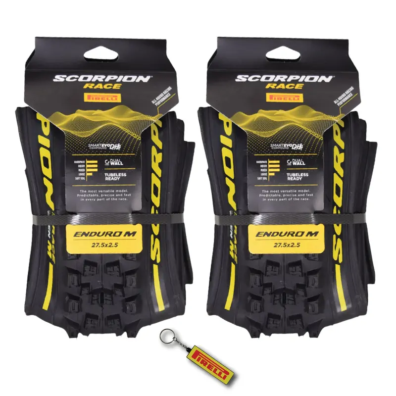 Pirelli Scorpion Race Enduro M Yellow Label Mtb Tire – 27.5×2.5 (63-584), Hardpack & Mixed-Terrain Ready, 120 Tpi, W/Keychain (2-Pack) 1