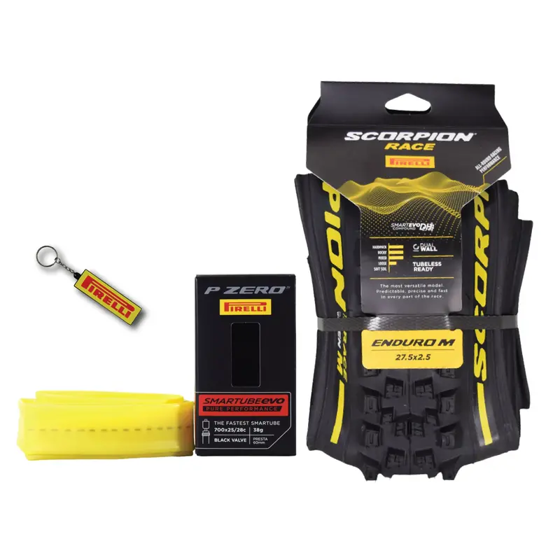 Pirelli Scorpion Race Enduro M Yellow Label Mtb Tire + Smartube – 27.5×2.5 (63-584), Hardpack & Mixed-Terrain Versatility, 120 Tpi, W/Keychain 1