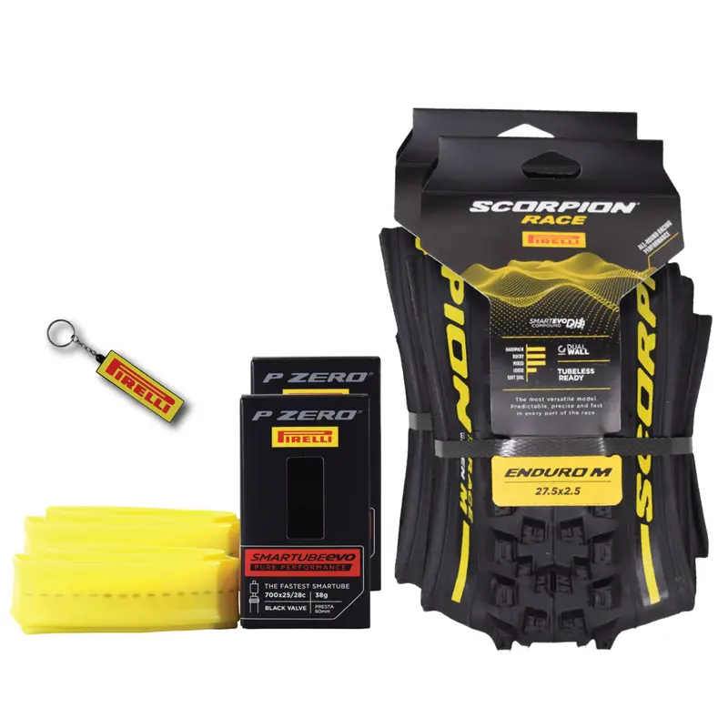 Pirelli Scorpion Race Enduro M Yellow Label Mtb Tire + Smartube – 27.5×2.5 (63-584), Xc-Focused, 120 Tpi, W/Keychain (2-Pack) 1