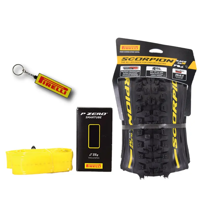 Pirelli Scorpion Race Enduro M Yellow Label Mtb Tire + Smartube – 29×2.5 (63-622), Hardpack & Mixed-Terrain Ready, 120 Tpi, W/Keychain 1