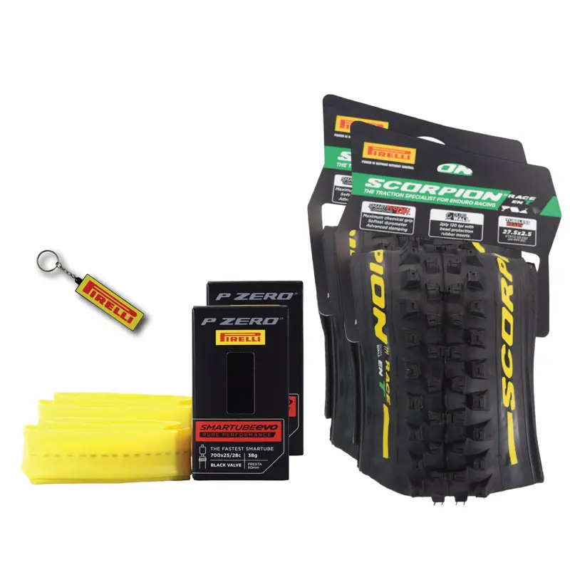 Pirelli Scorpion Race Enduro T Yellow Label 27.5×2.5 (63-584) + Smartube Set – Mixed-Terrain Mtb Tire With 120×2Tpi & Keychain (2-Pack) 1