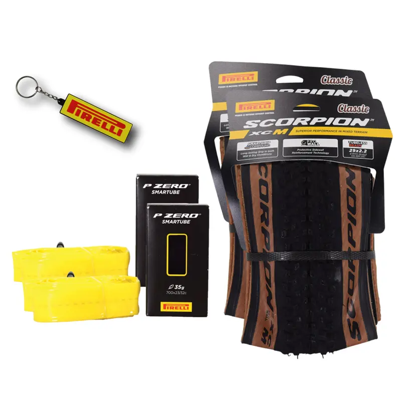 Pirelli Scorpion Xc M Tan Mtb Tire & Smartube Combo – 29×2.2 (55-622), 60Tpi Prowall Casing, Optimized For Hardpacked Trails, Includes Keychain & 2-Pack 1