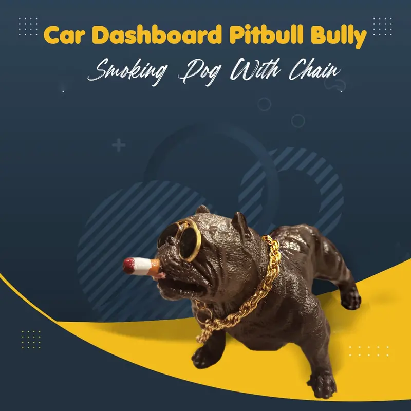 Pitbull-Themed Dashboard Ornament – Smoking Dog Figurine With Chain 1