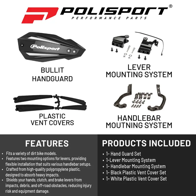 Polisport Bullit Handguard For Honda Crf250R/Rx & Crf450R/Rx (2021–2022) – Dual-Lever Mount – Black 1