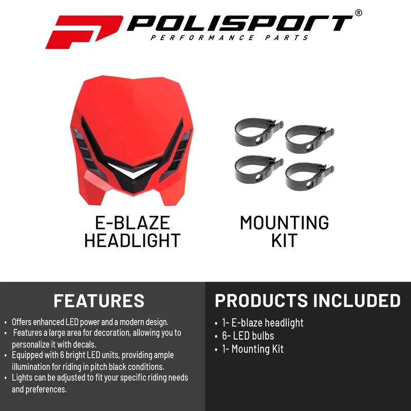 Polisport E-Blaze Led Headlight – Ultra-Slim Adjustable Beam Light For Street, Dirt & Enduro Bikes (Red) 2