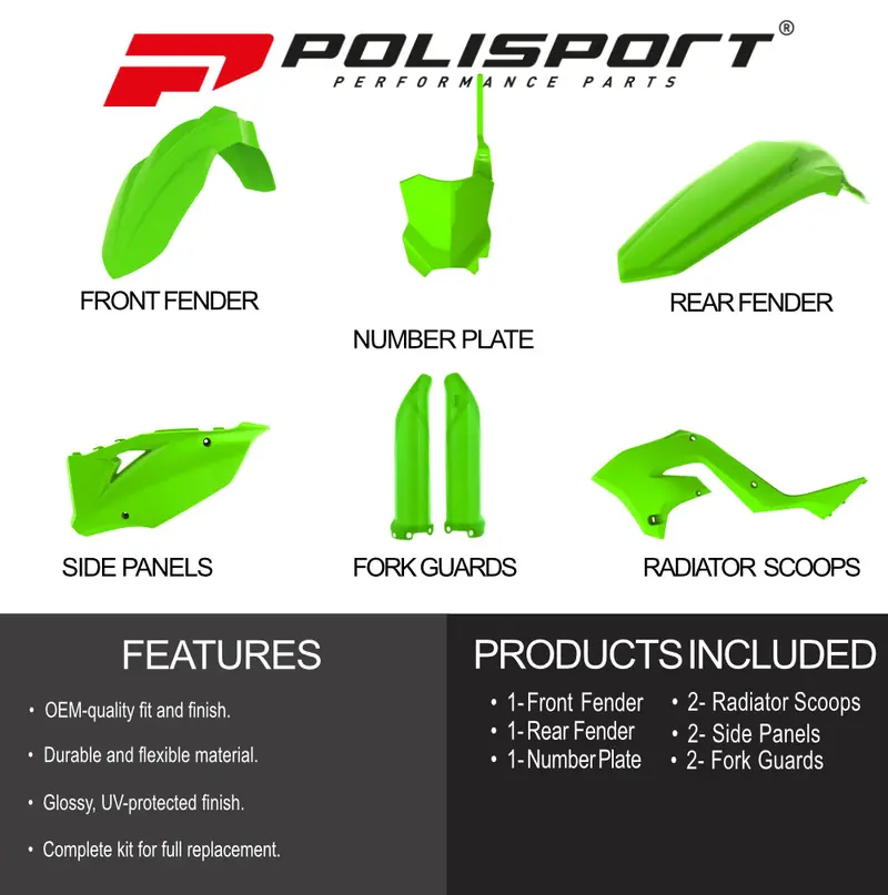 Polisport Mx Restyling Kit For 2019–2023 Kawasaki Kx450F – Premium Oem-Style Plastic Replacement In Green 2